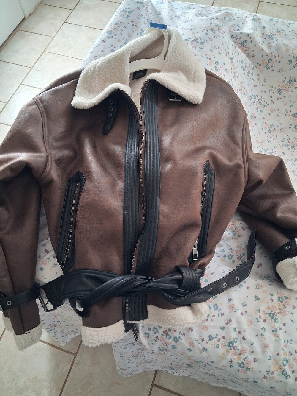 Wild Fable- Faux Shearling Aviator Jacket Brown & Black/Medium
